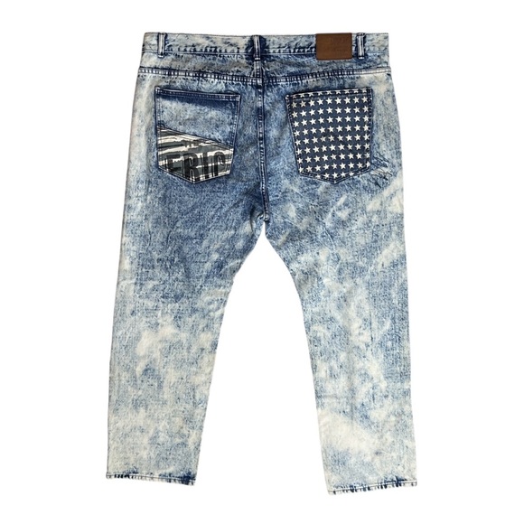 DIAMOND STASH Acid Wash American Flag Jeans Street Style Distressed sz 42 x 31 - Picture 2 of 10